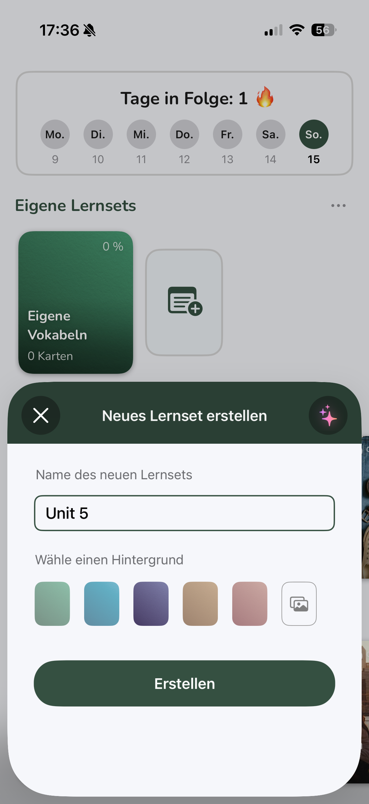 Vocabu Lernset erstellen - Vokabelsammlung mit Namen und Design anlegen