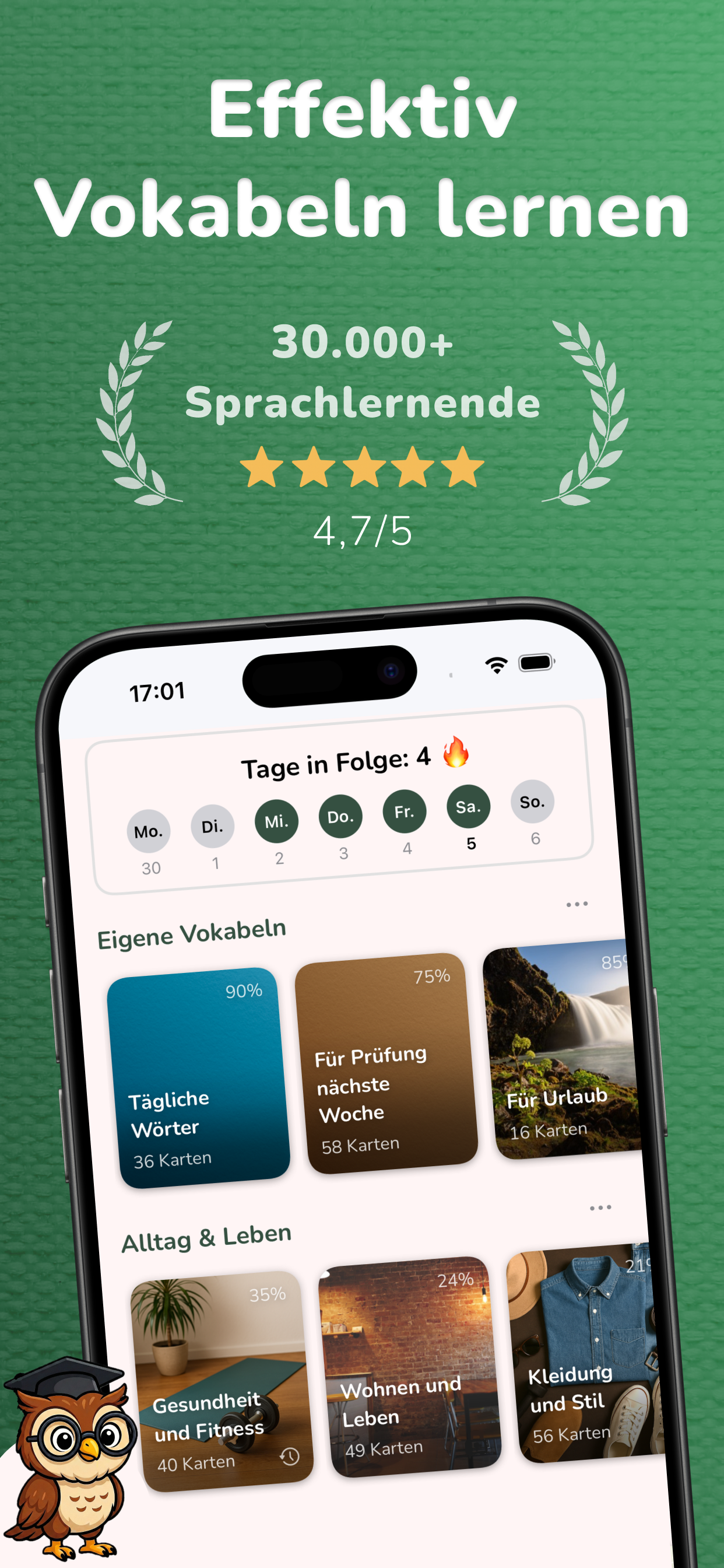 Vocabu App Sammlungen-Bildschirm - Sprachvokabellisten